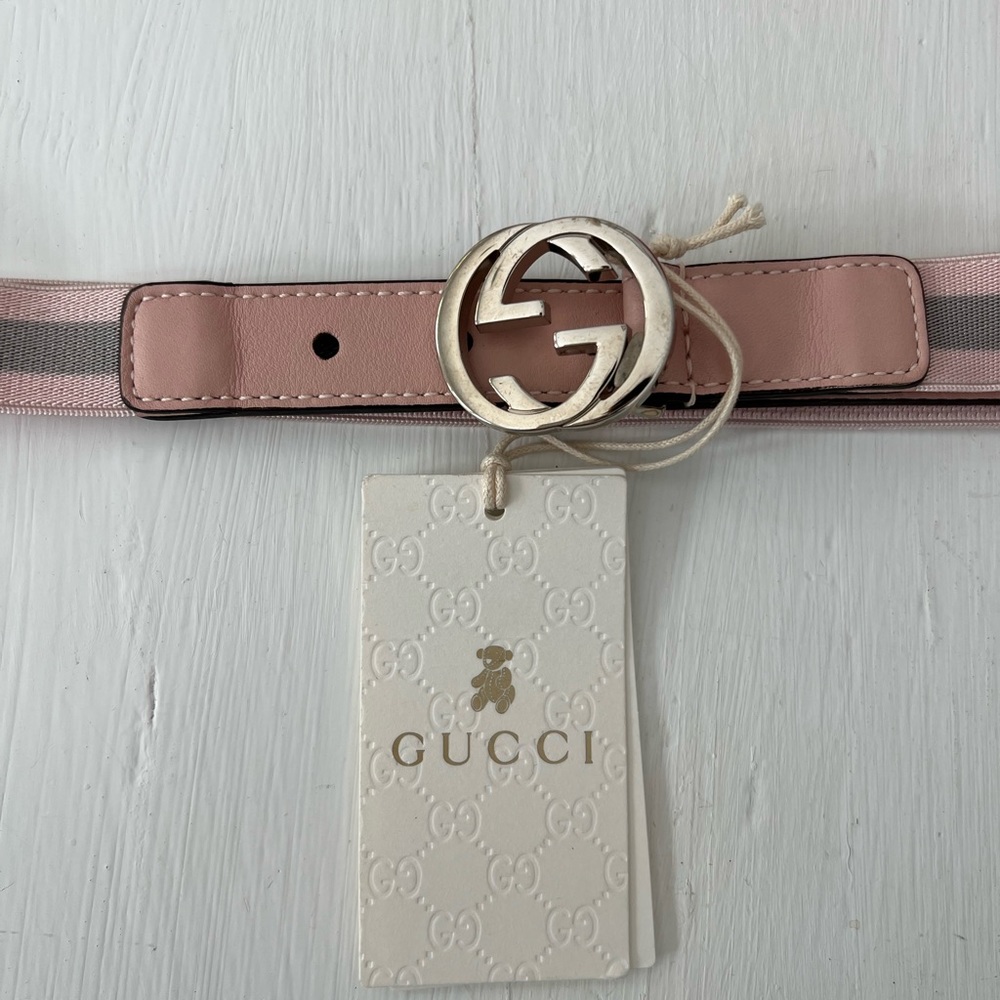 NWT GUCCI Girls Pink and Grey Elastic Web Belt